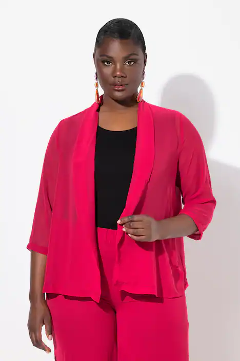 Chiffonjacke, Oversized, Schalkragen, 3/4-Arm, hellrot