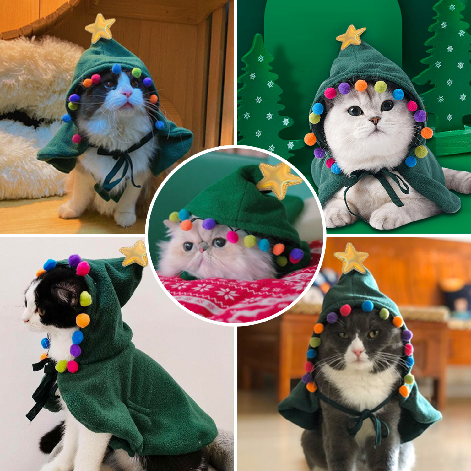 Fantasia de Natal para Gatos Nobleza, Roupa de Natal para Cães de Pequeno Porte, Roupa Ajustável de Árvore de Natal para Filhotes, Gatinhos, Gatos de Pequeno Porte e Cães de Estimação, Única, Adorável e Quentinha