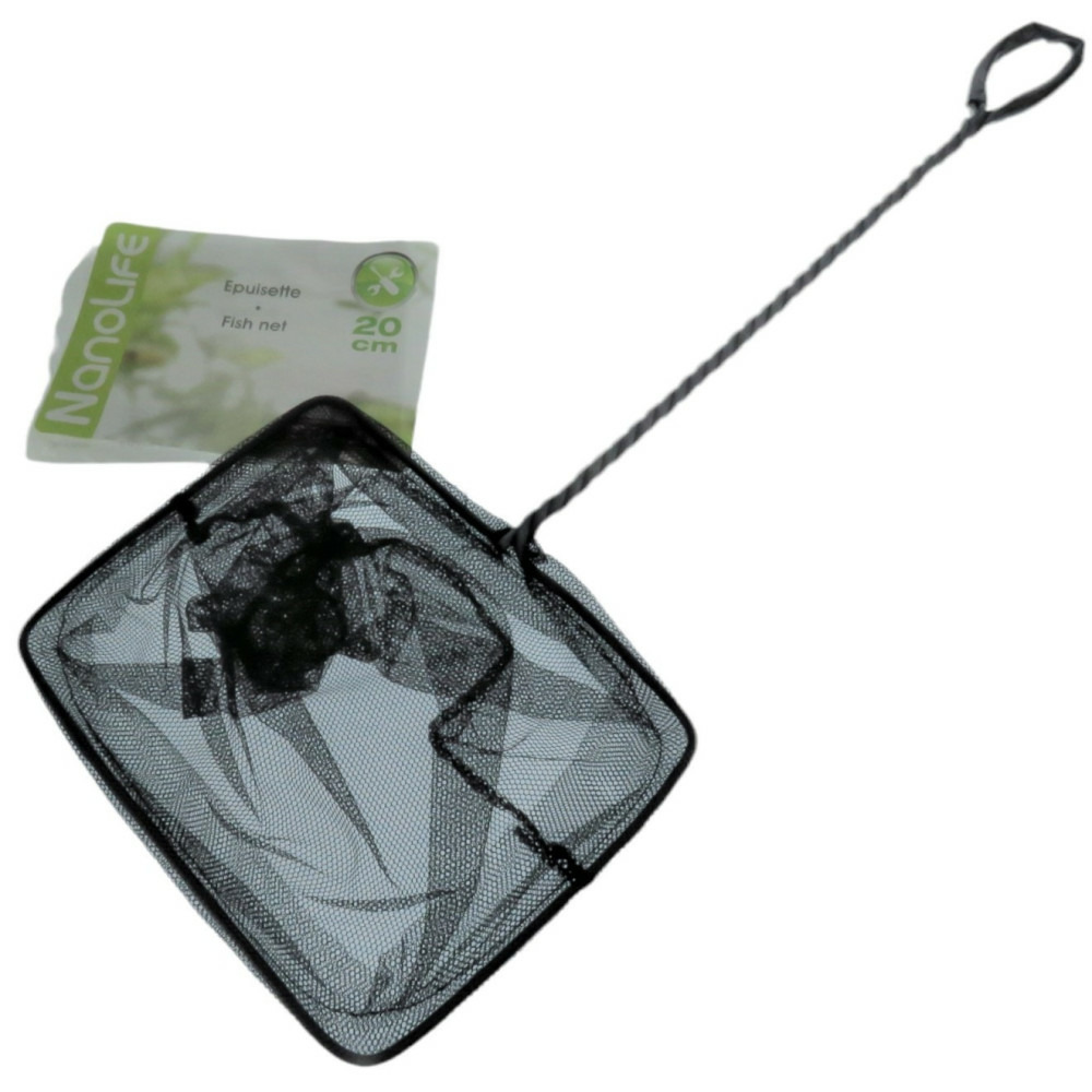 Epuisette filet noir, maille moyenne, 20 cm x 16 x 53 cm aquarium