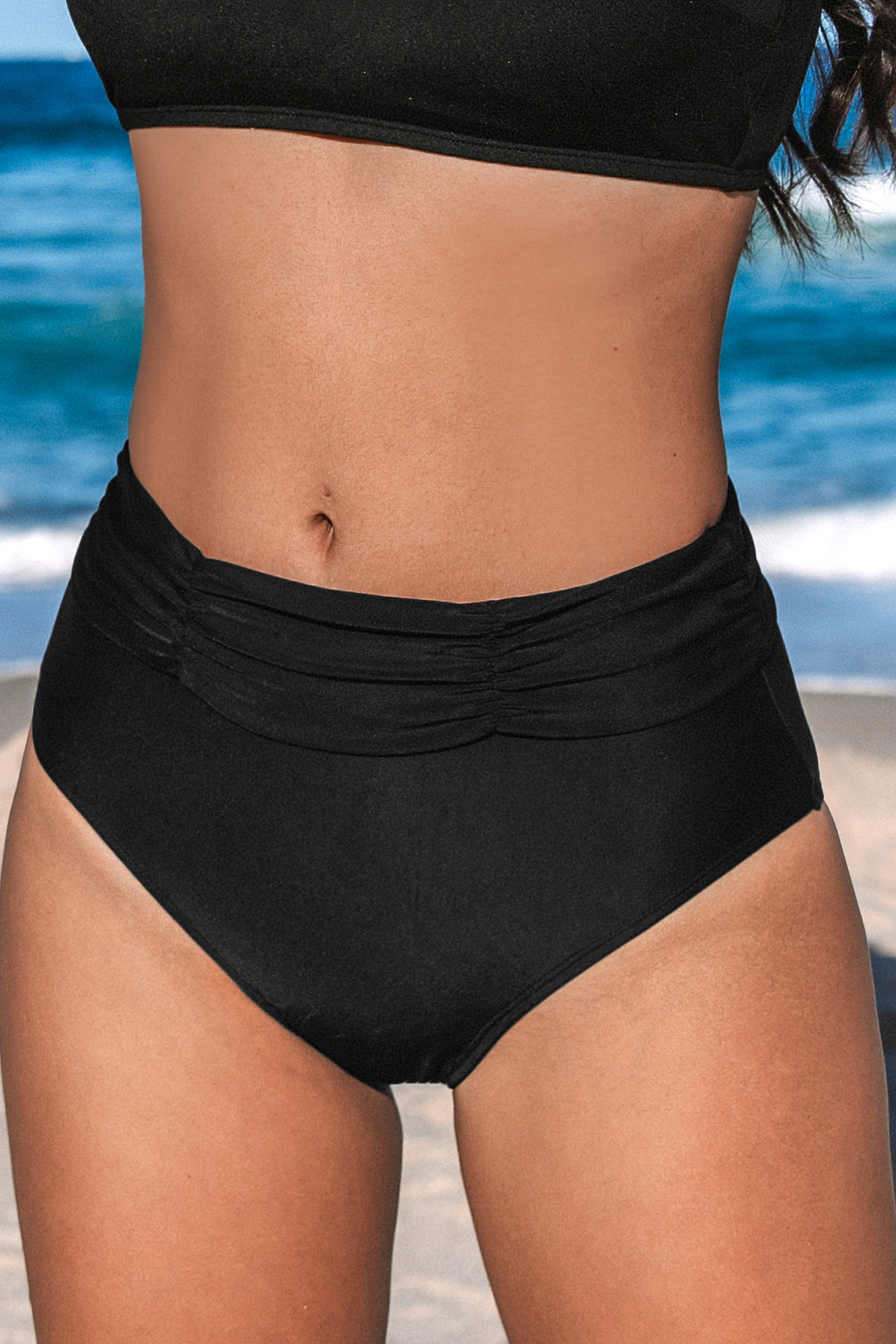 Bas de bain taille haute ajustable en mesh puissant