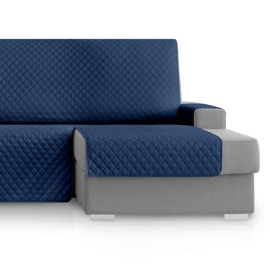 Capa protetora para sofá Vipalia com estampa de diamante. Azul-marinho. Chaise longue à direita, 240 cm.