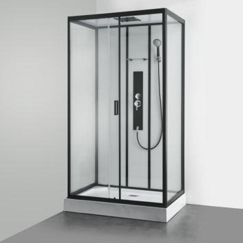 Allibert complete douchecabine Uyuni met schuifdeur zwart hoekmodel 80 x 120 cm