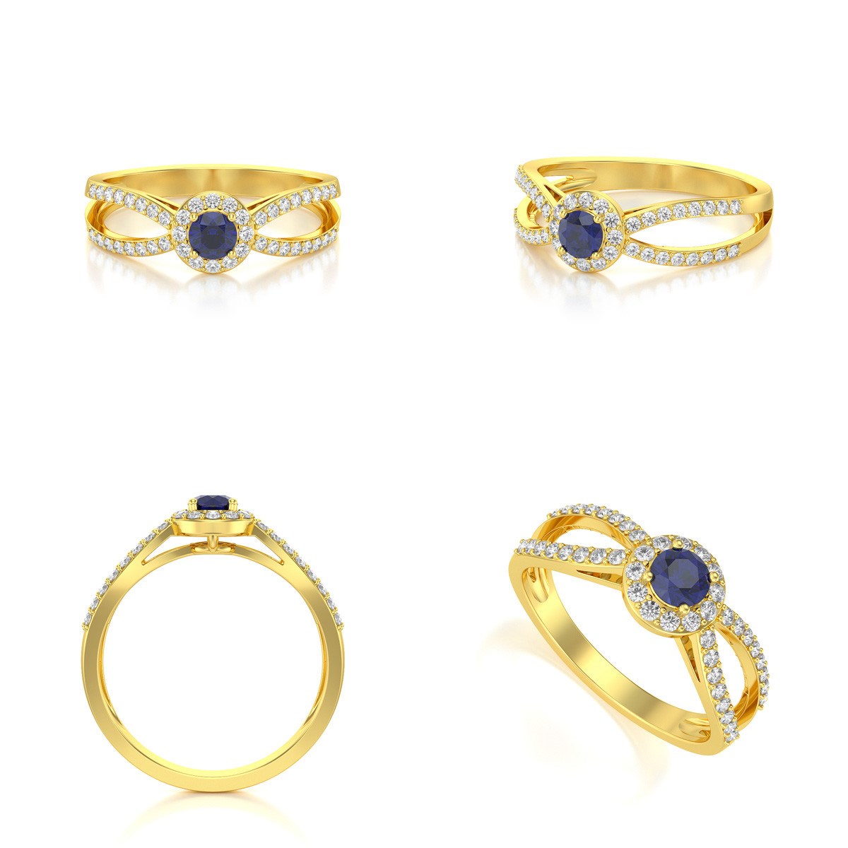 Bague ADEN Or 585 Jaune Saphir et diamants 2.282grs