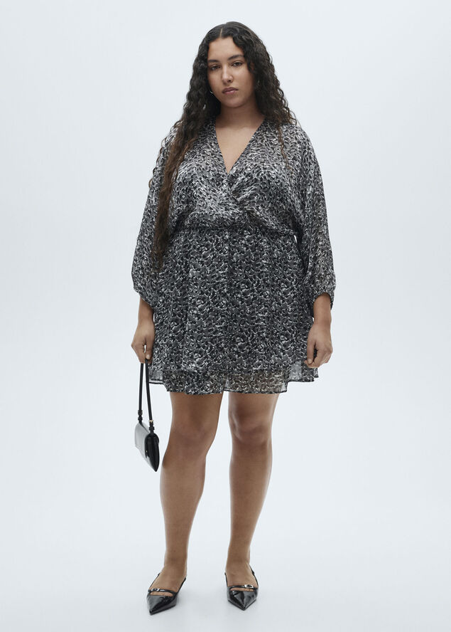 MANGO Animal-print ruffled dress Black