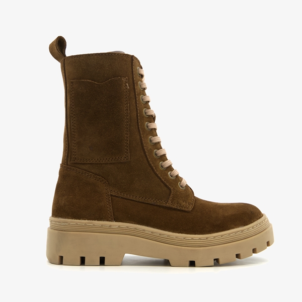 Groot suède meisjes veterboots bruin/beige