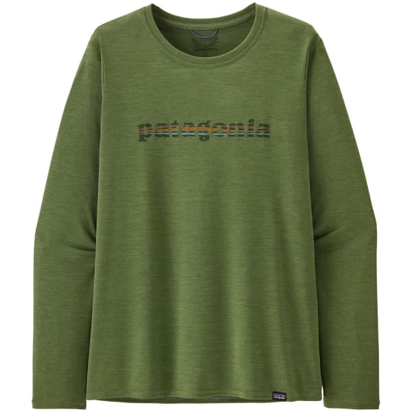 T-shirt randonnée PATAGONIA W'S L/S CAP COOL DAILY GRAPHIC SHIRT '73 TEXT LOGO: TERRAIN GREEN X-DYE