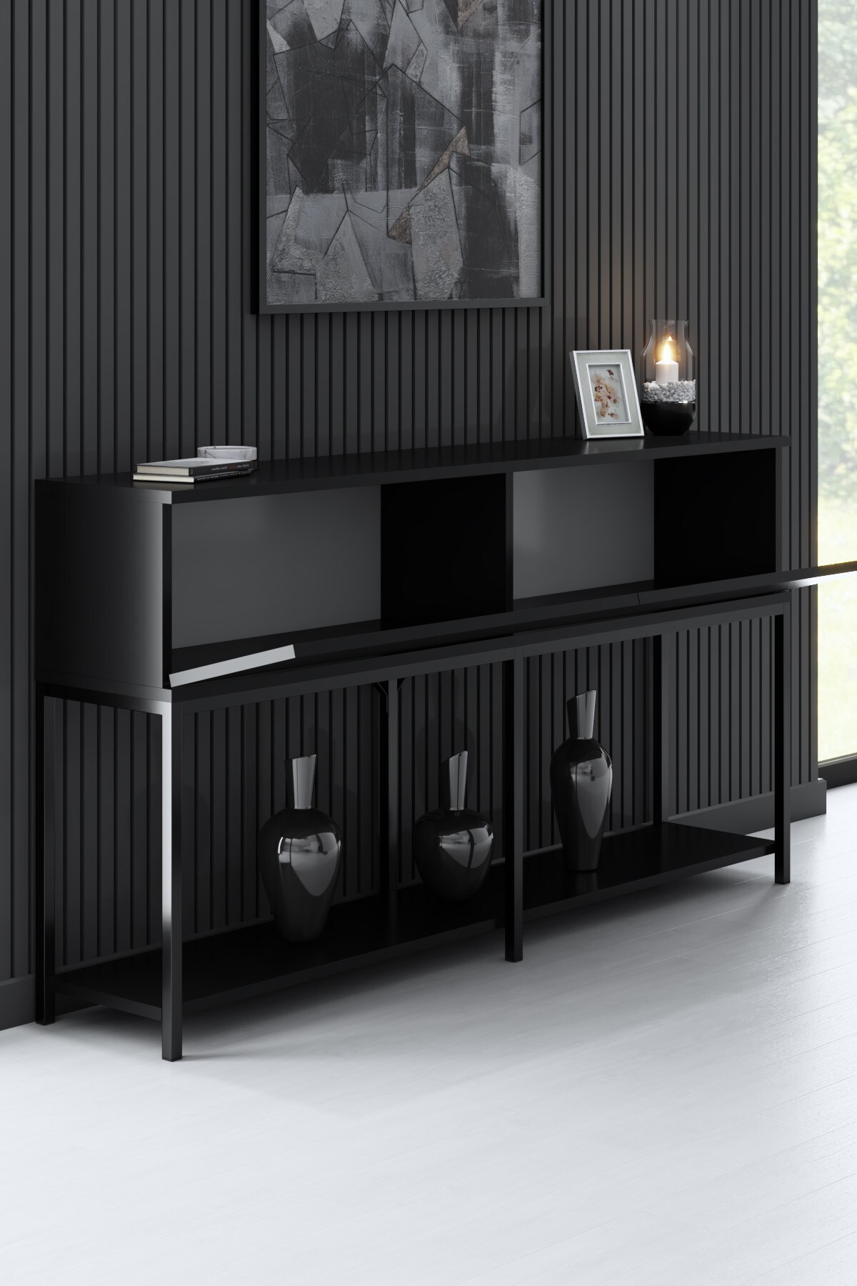 Homtex Konsole Schwarz, Melaminbeschichtet/Metall, Elegant und vielseitig