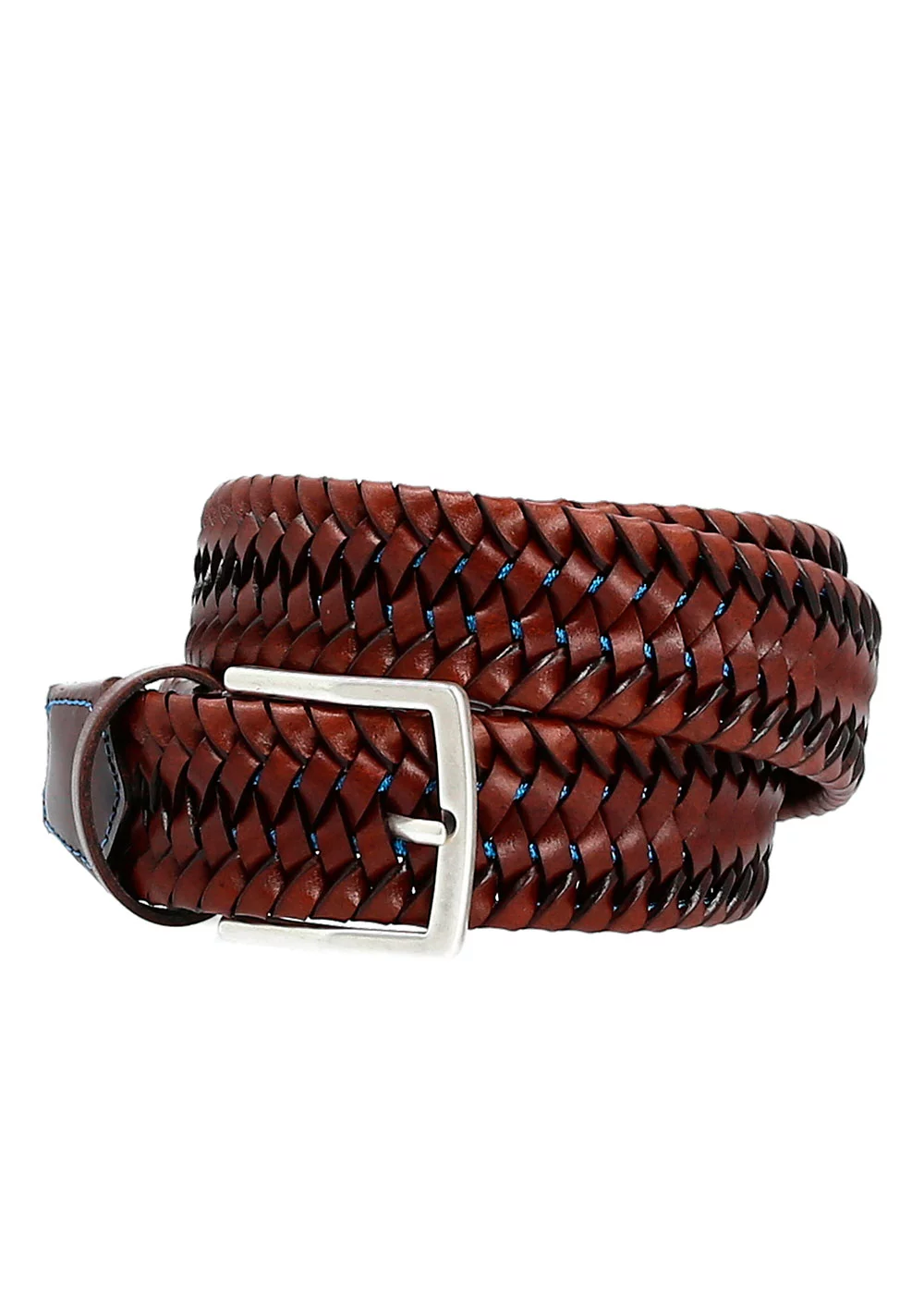 CEINTURE LEOPOLD CUIR TRESSE MARRON  MOYEN