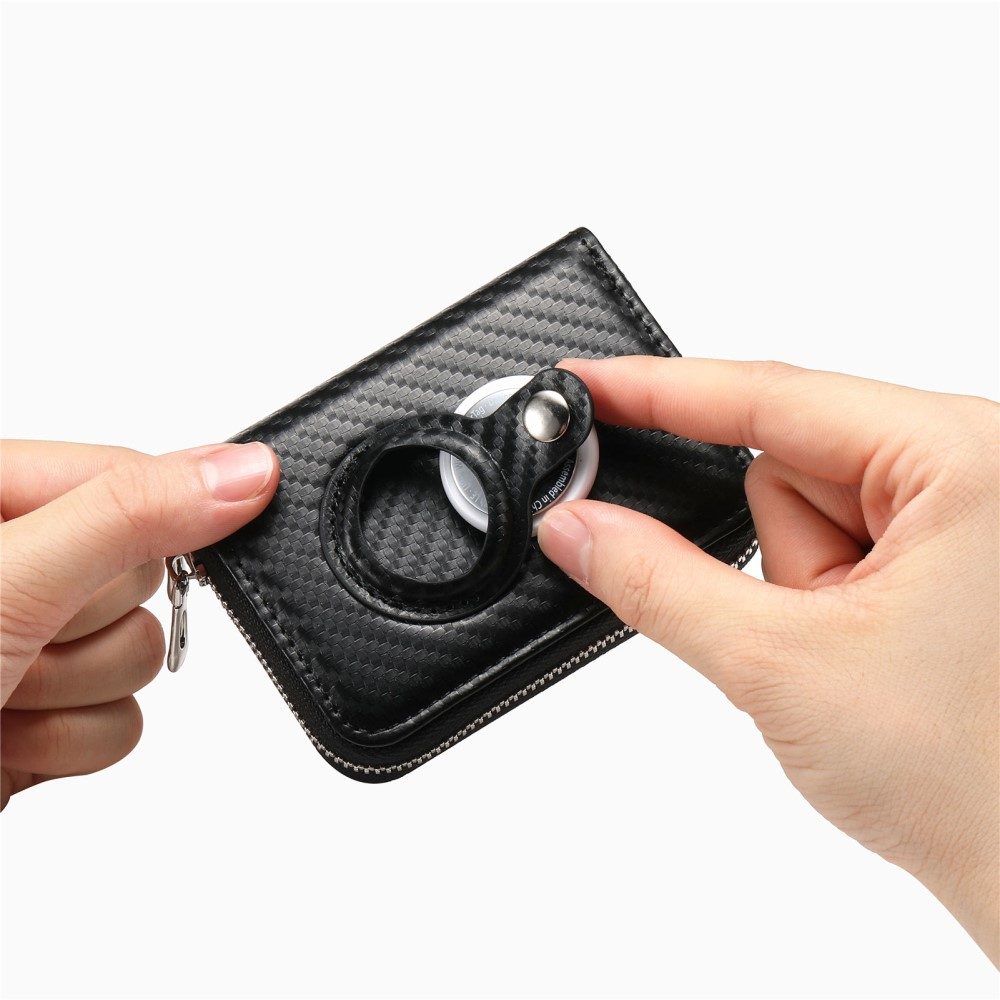 (12.7x11.1x3.6cm) Apple AirTag Wallet Mini Kreditkarten Portemonnaie Leder Etui Geldbörse (RFID Schutz) - Schwarz / Carbon