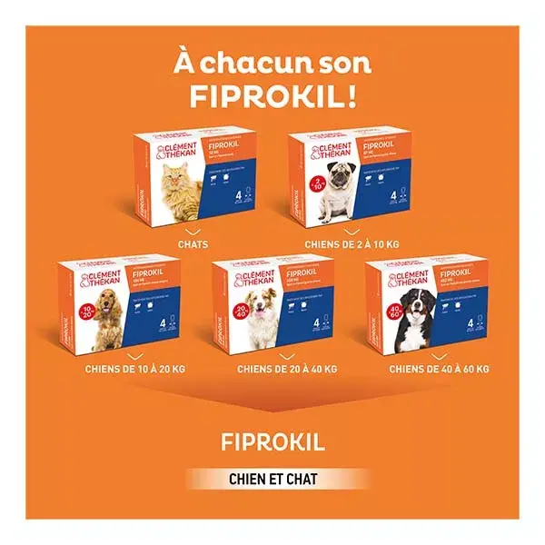 Clement Thekan Fiprokil Tratamento contra pulgas e carrapatos para cães de 40 a 60 kg, 4 pipetas