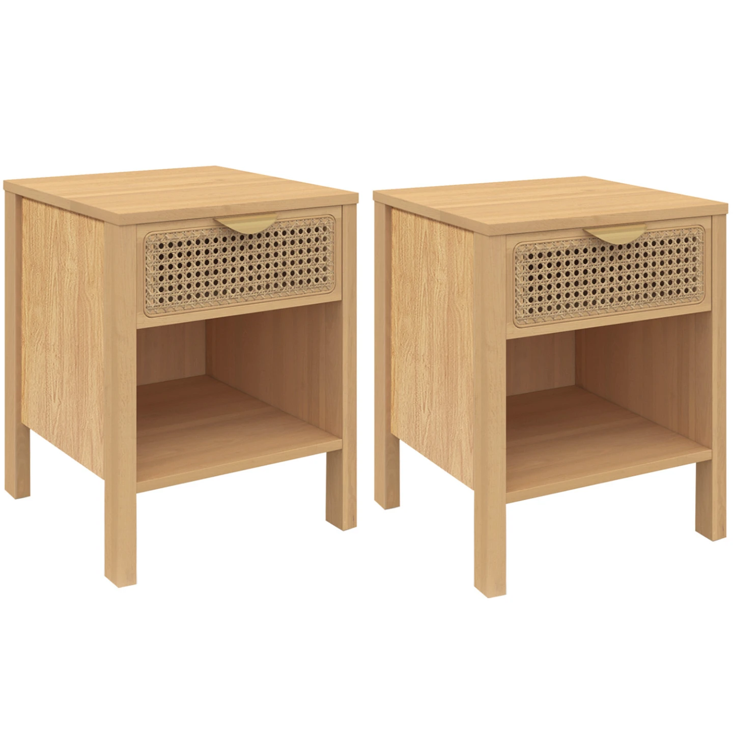 Lot de 2 tables de chevet EDHEN 1 tiroir avec niche cannage et bois