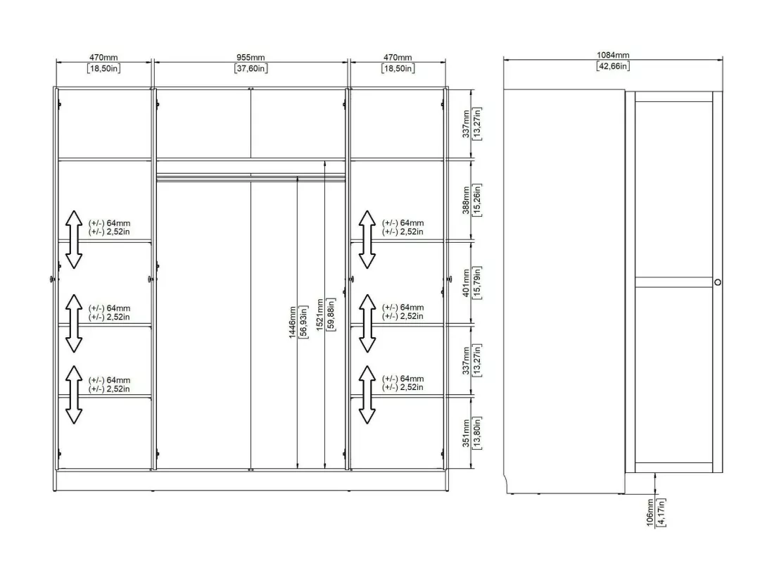 Grande Garde-robe Dserr, Meubles de chambre, Penderie de plain-pied, Placard à vêtements, 196x62 h200 cm, Blanc