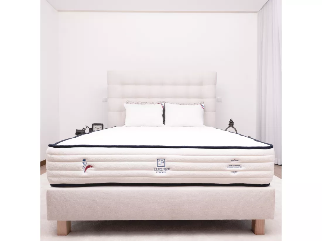 Sommier tapissier 160x200, beige, Gamme Prestige Hôtel, bois massif + pieds offerts