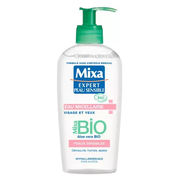 Água Micelar Orgânica Mixa para Rosto e Olhos, Pele Sensível, 200ml