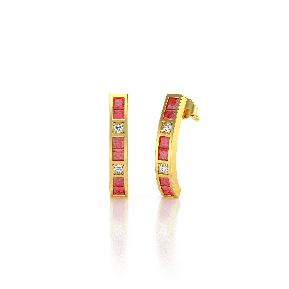 Boucles d'oreilles ADEN Or 585 Jaune Rubis et Diamants 2.40grs