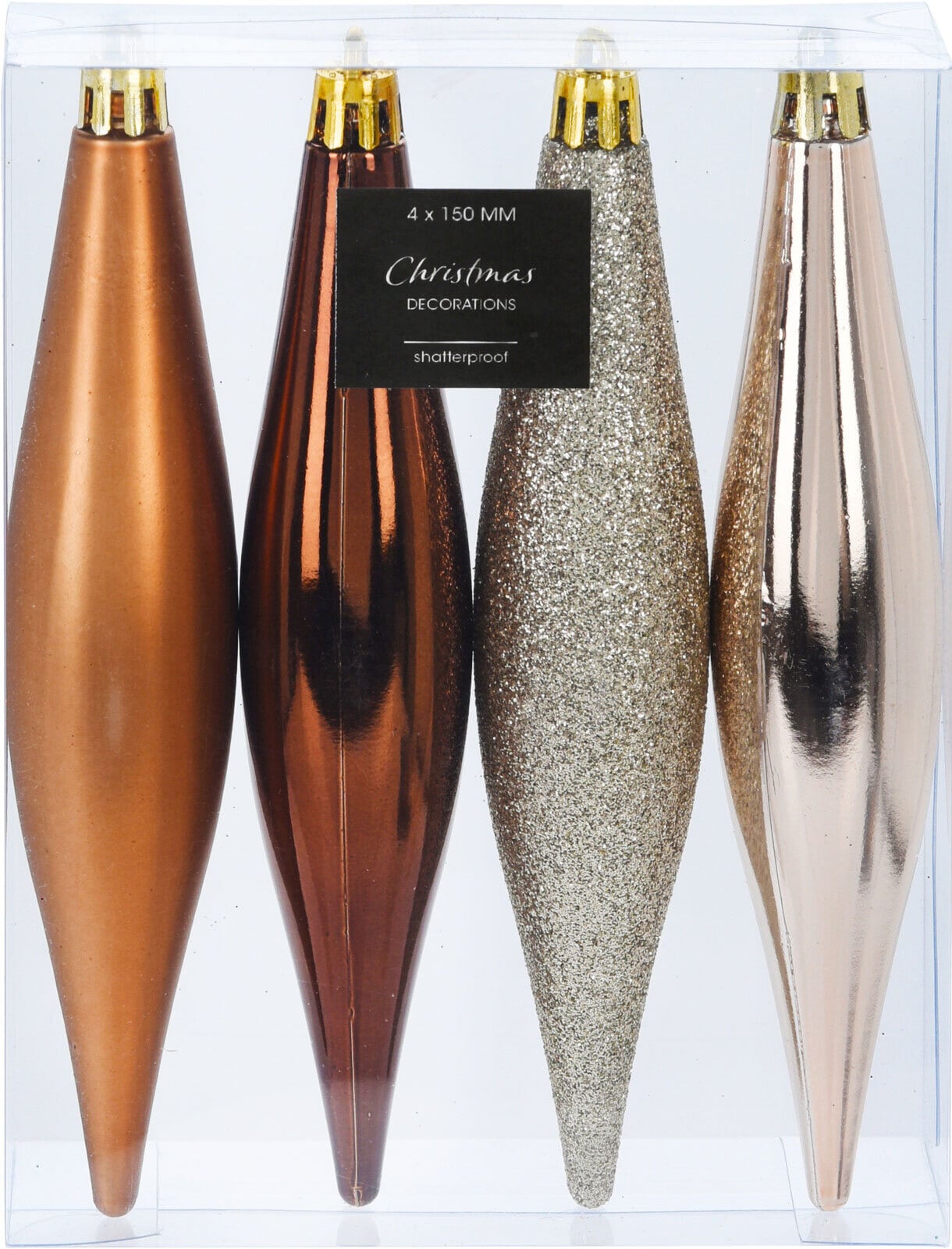 Weihnachtsbaumschmuck Zapfen 4-teilig bernstein matt glänzend glitzernd je 15cm Kunststoff bruchfest