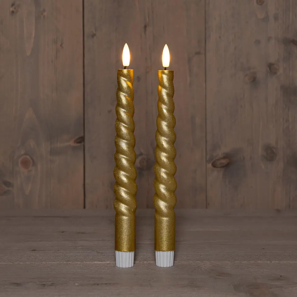 Anna Collection LED swirl dinerkaarsen - 2x st - goud - 23 cm