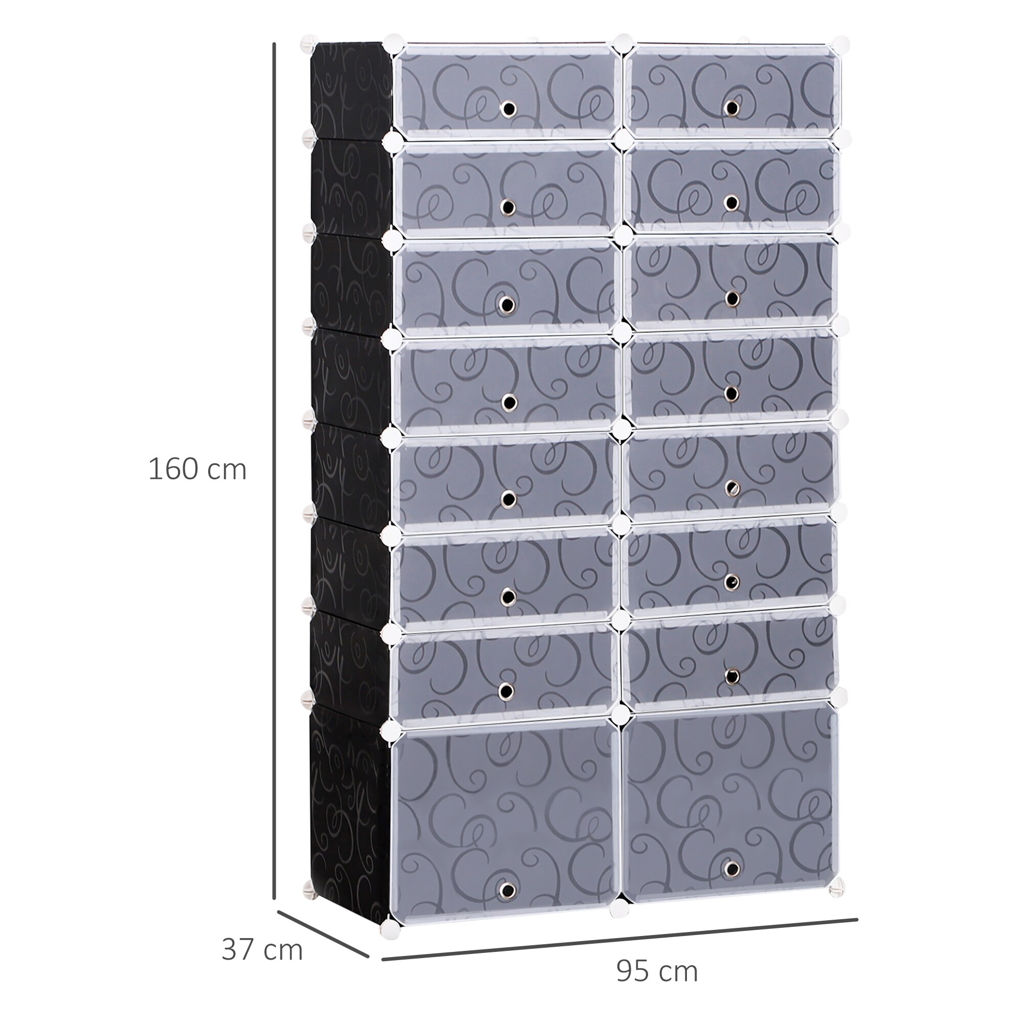 HOMCOM Schuhschrank mit Stecksystem schwarz, weiß 37 x 95 x 160 cm (LxBxH)