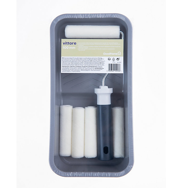Lot mini rouleau mur et plafond + 4 manchons + bac à peinture GoodHome 100mm