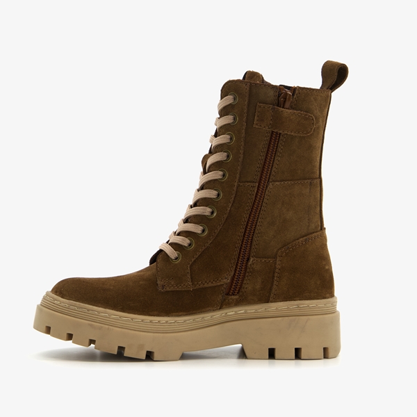 Groot suède meisjes veterboots bruin/beige