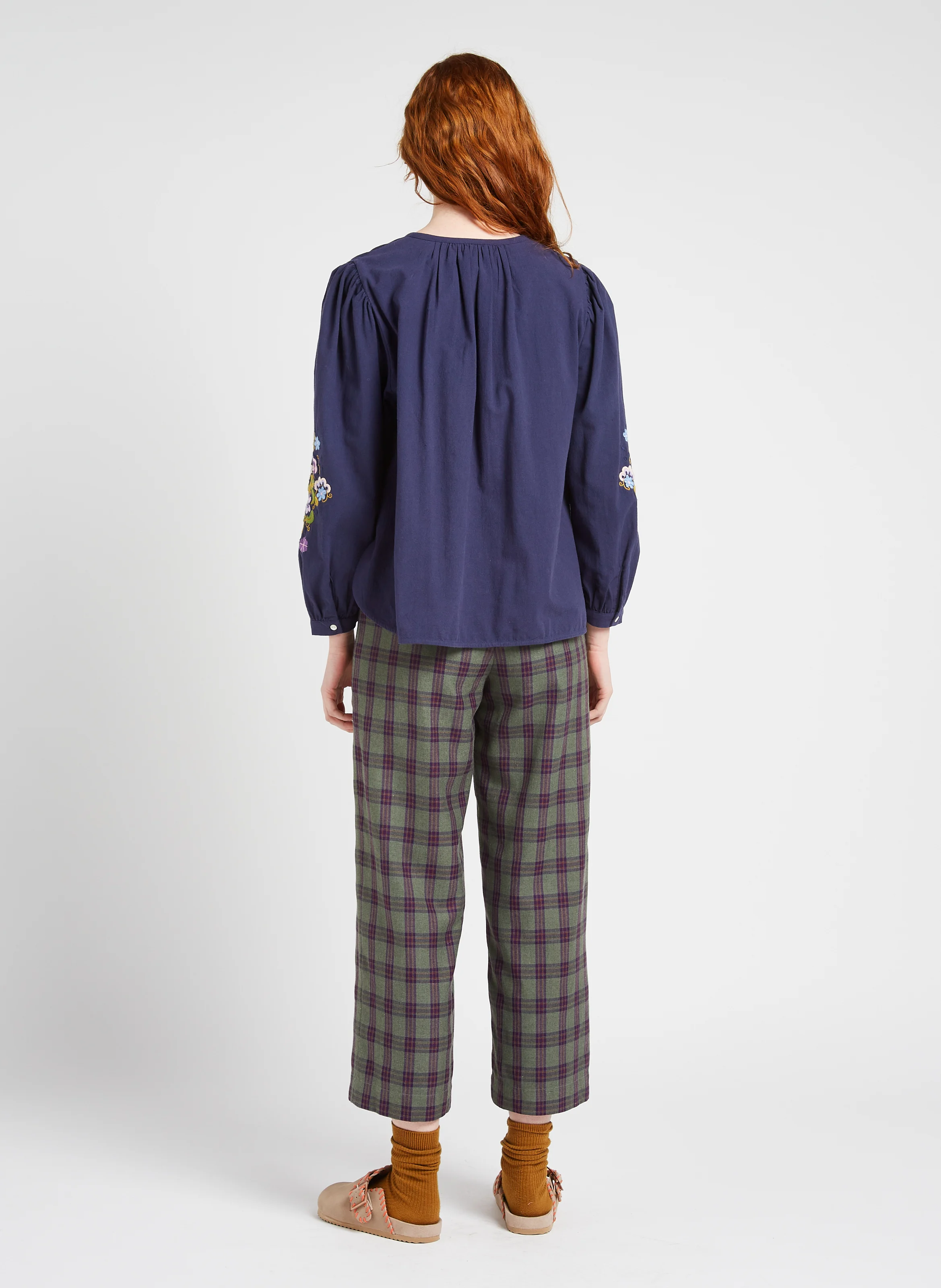 IZZANA - Blouse ample brodée en coton bio | Bleu