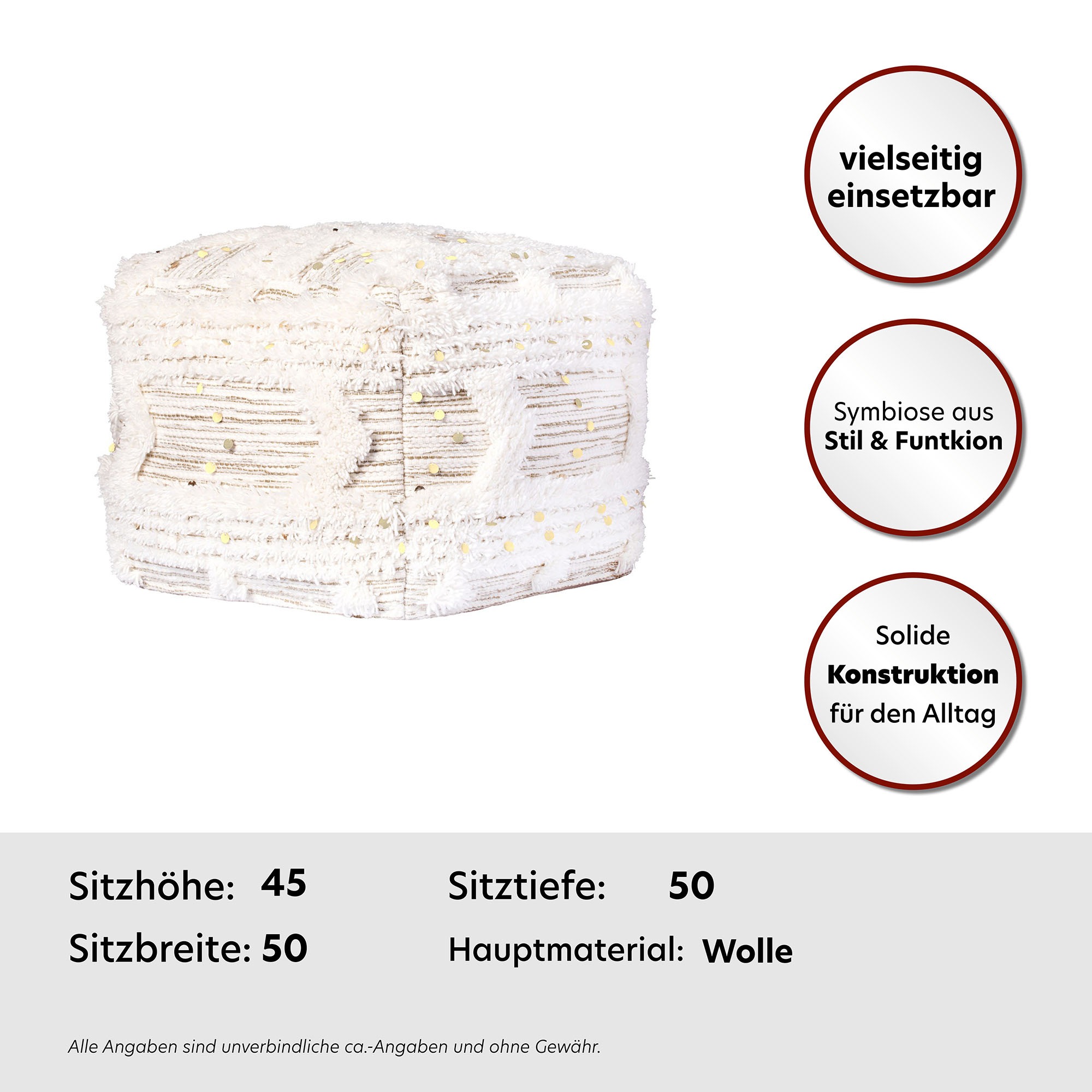 Kayoom Pouf »Bohist 425 50cm x 50cm,   Strukturen mit Fransen und Quasten« 1 Stk. tlg. handgefertigt, Unikat, sehr gut kombinierbar, vielfältig im Einsatz