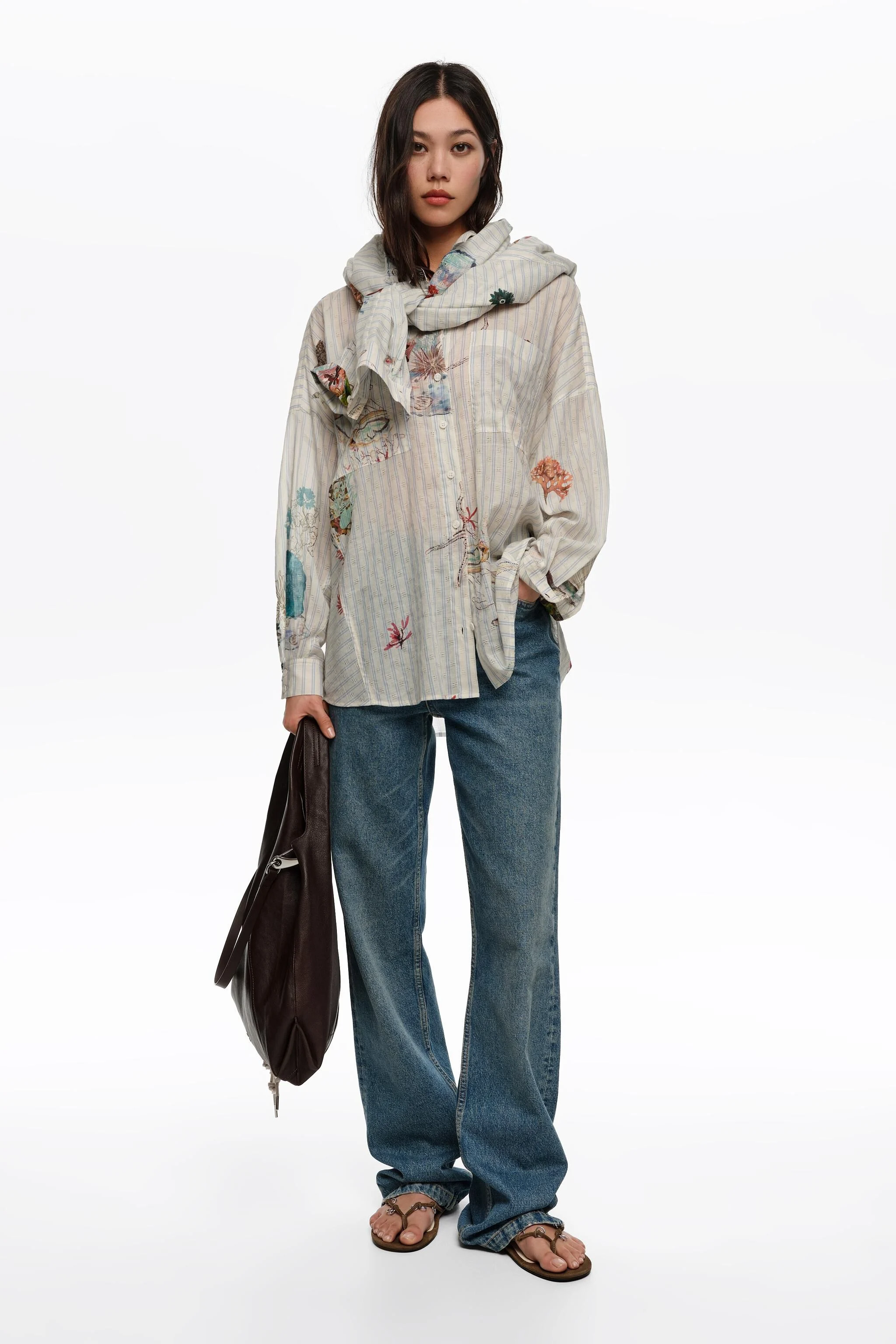 Camisa oversized listrada Seabed de algodão