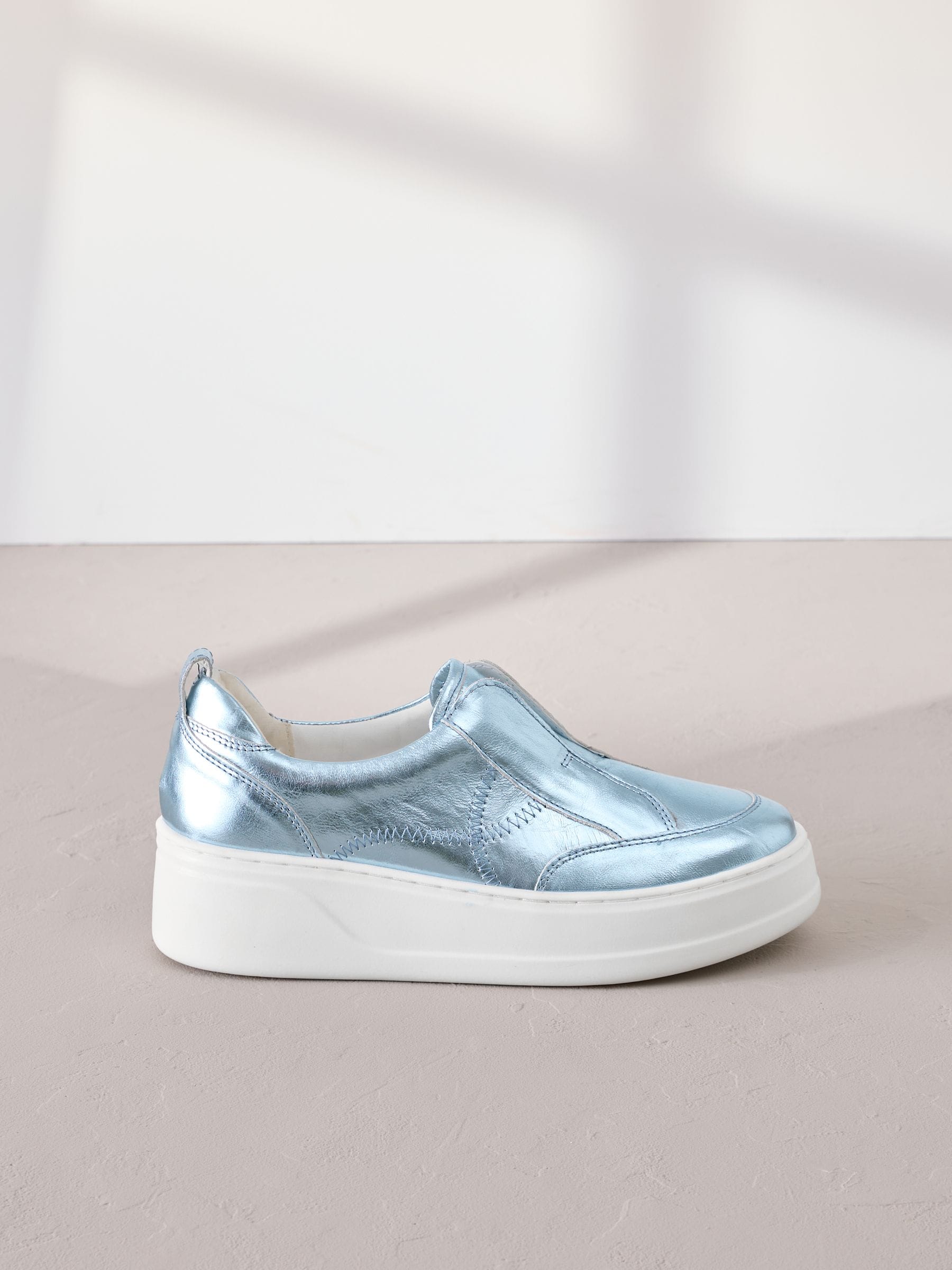 Metallic - Signature leren instapsneakers met dikke zool en plateauzool