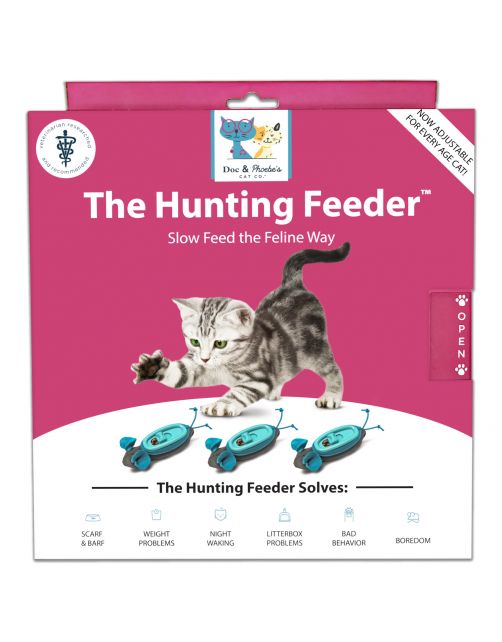 Doc & Phoebe's Indoor Hunting Cat Feeder - Kattenvoerbak - 20 x 23 x 5.3 cm Grijs Blauw