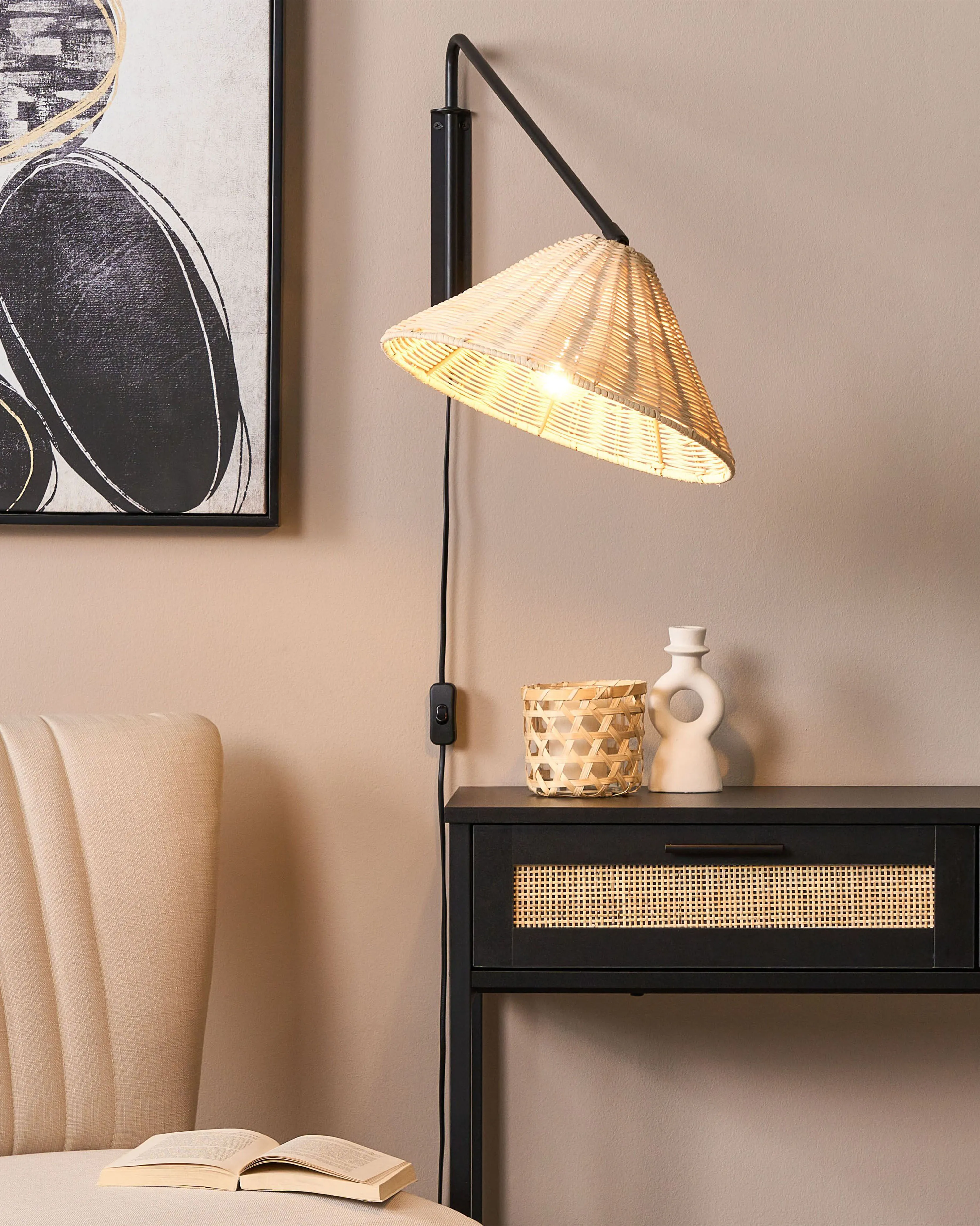 Wandlamp PALENA verstelbaar Rotan Natuurlijk