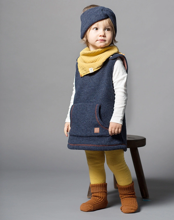 Wollfleece-Kleid MINI in navy/bombay brown