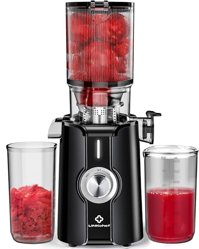 Sans Préparation Extracteur de Jus Vertical, Nettoyage Rapide Extracteur de Jus Lent, 115mm Machine a Jus de Fruit Extracteur Entiers, Facile à installer, LINKChef 1.2L, 200w, Noir : Cuisine et Maison