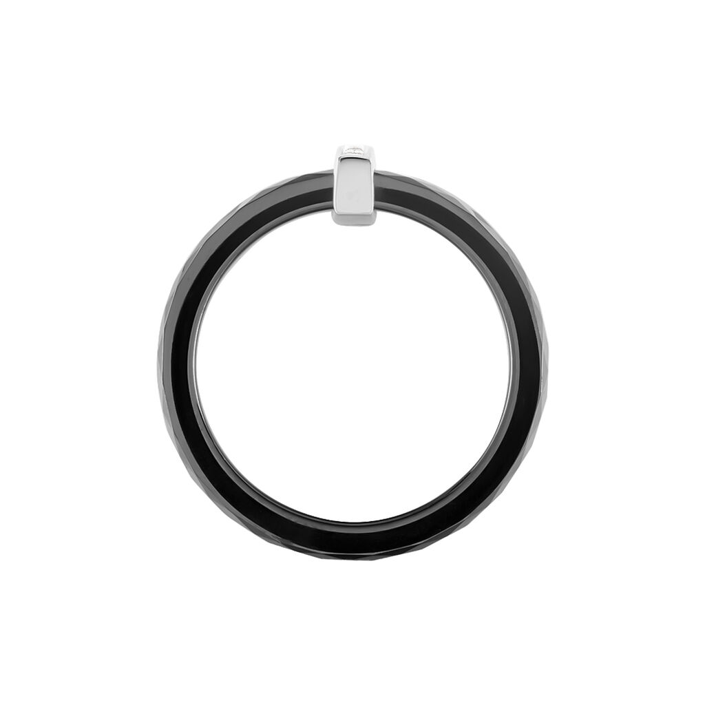 Bague Barette Bicolore Ceramique Argent Blanc Oxyde De Zirconium