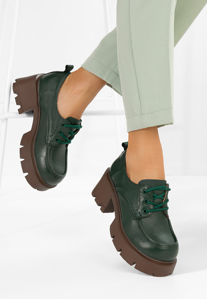 Chaussures casual femme en cuir vert Lenovia