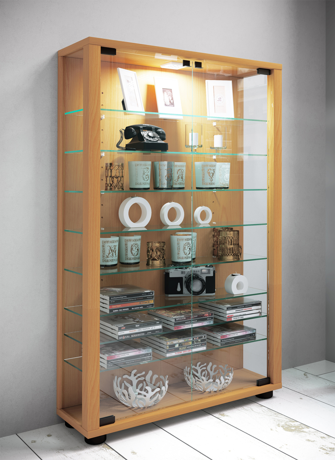 Vitrine LUMO MINI - Buche - ohne Beleuchtung