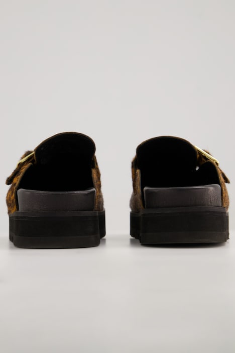 Leder Mules Leo-Felloptik, Weite H