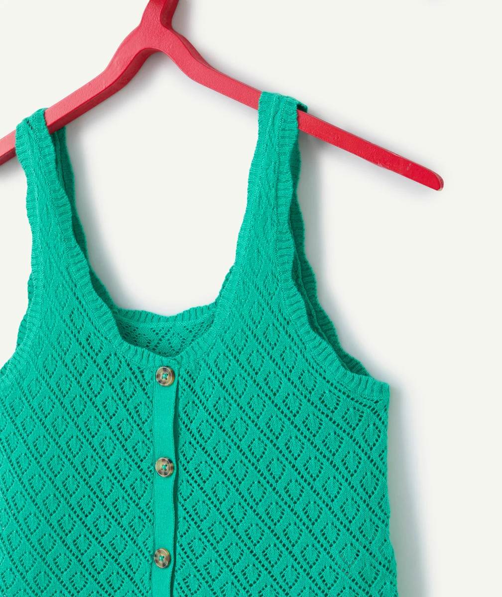 débardeur fille en coton bio et en crochet vert