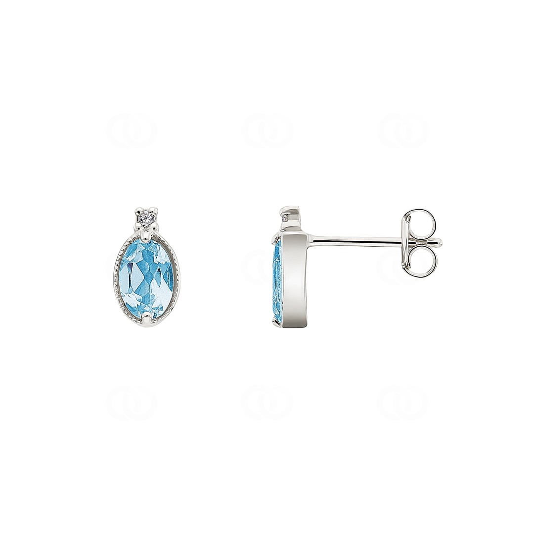 Ohrstecker 750/18 K Weissgold mit Blautopas oval & Zirkonia