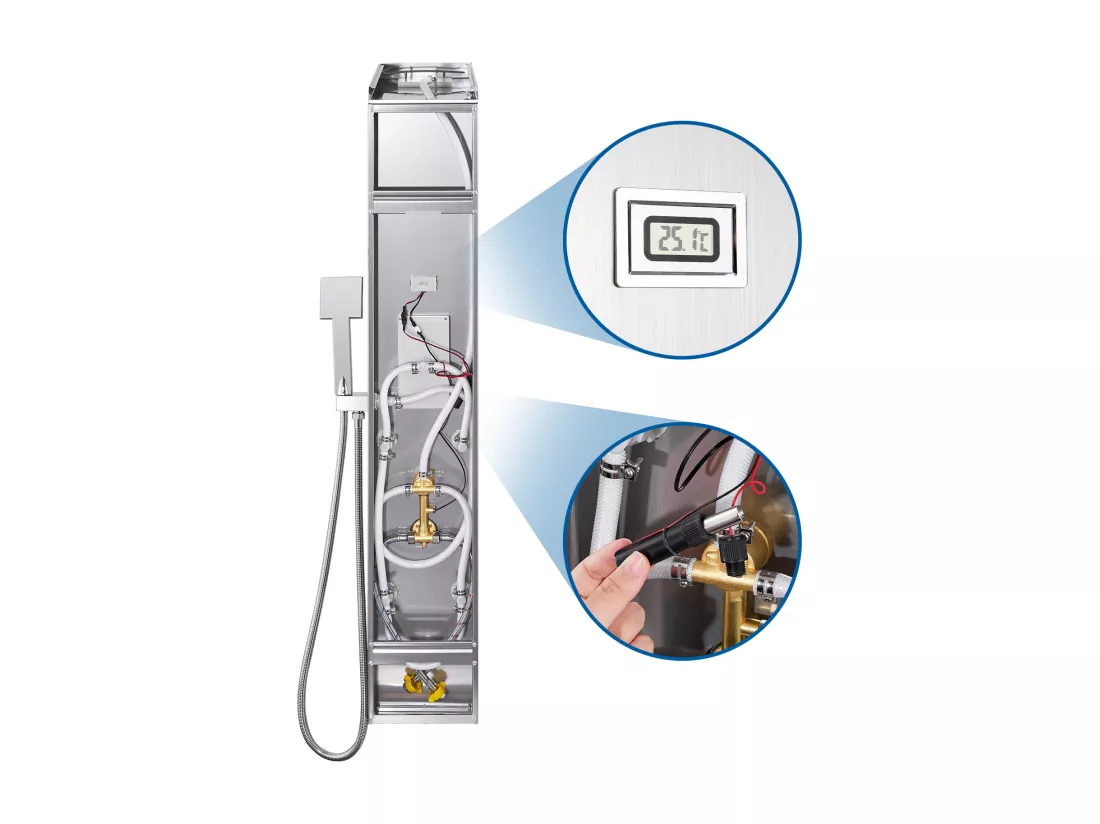 Colonne Douche Hydromassante avec LCD Écran Affichage Temprérature,avec 4 Jets Massage+60cm Porte-Serviettes Salle Bain Auto-adhésif/Perçage en Inox