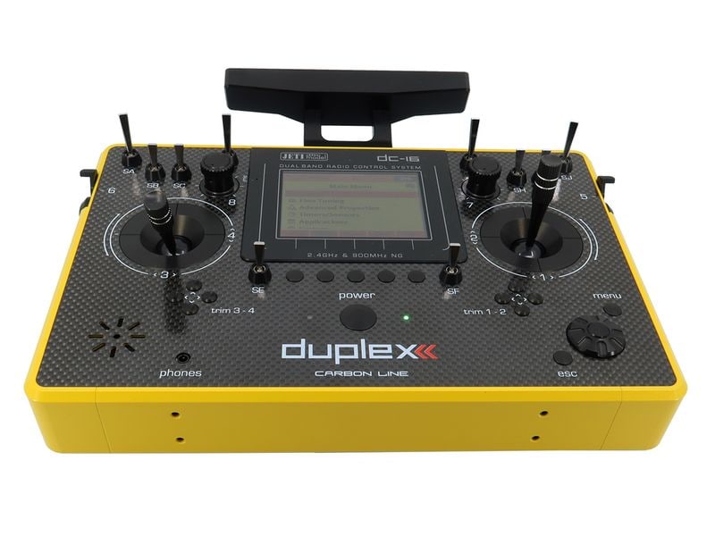 Jeti Fernsteuerung DC-16 II Carbon Line Gelb mit R10 Empfän Professioneller Jeti Duplex 2.4 GHz Sender