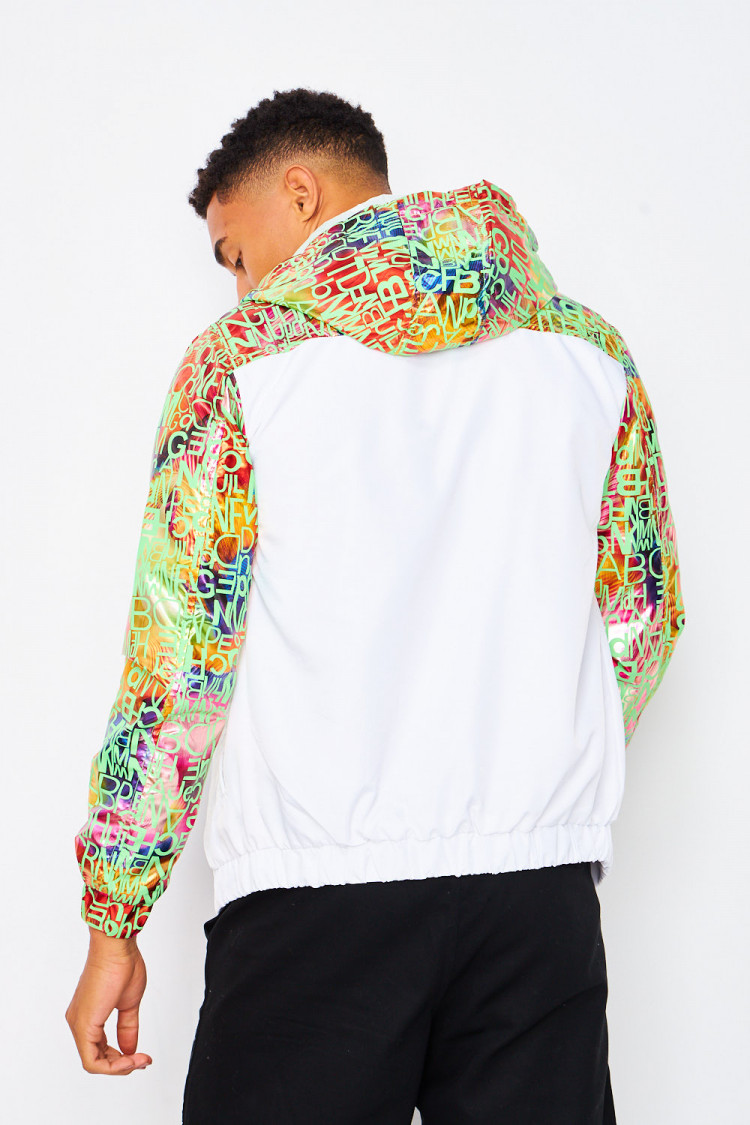 Veste blanche avec empiècement imprimé multicolore