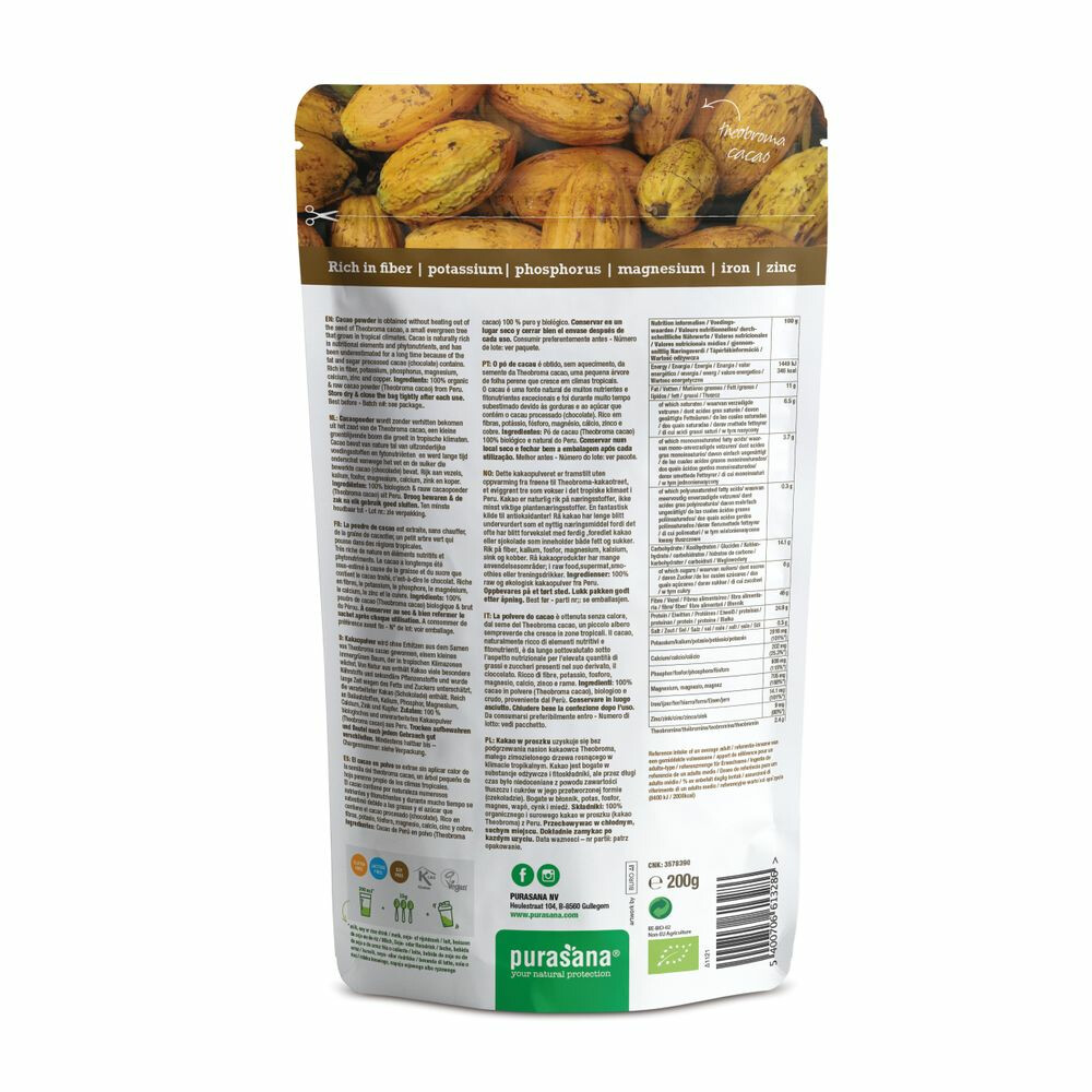 3x Purasana Superfood Cacaopoeder Bio200 gr