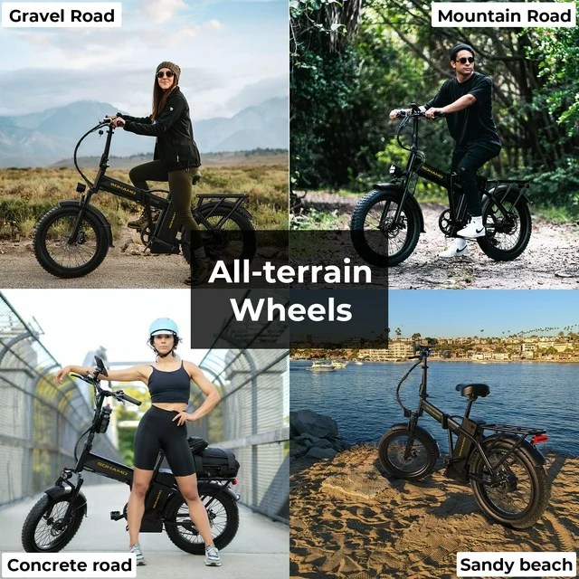 Bicicleta elétrica SOHAMO H3 para adultos, dobrável, com pneus largos de 20 polegadas, motor de 750 W, bateria removível de 48 V 15 Ah, suspensão dianteira e câmbio Shimano de 7 velocidades.