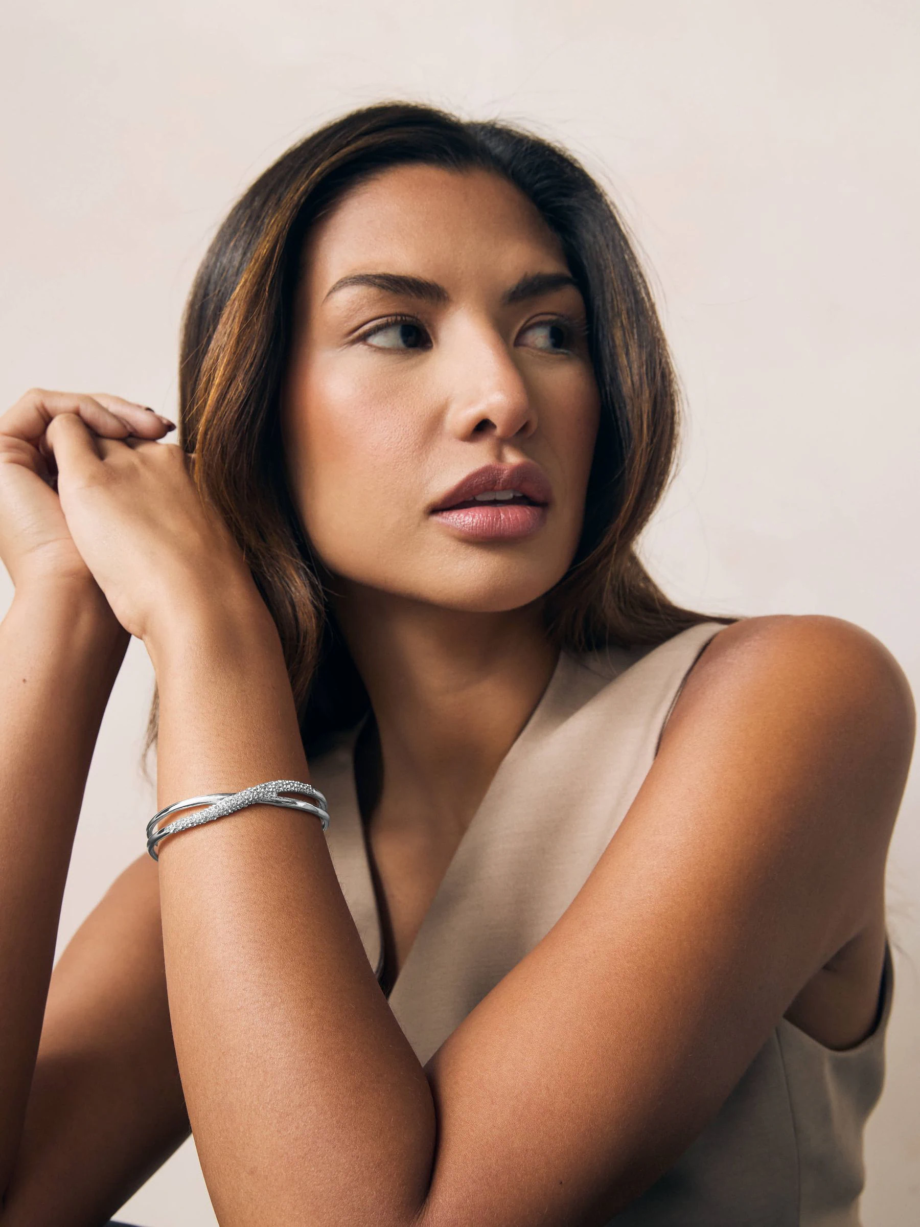 Zilverkleurig - Twist Sparkle Cuff Bracelet