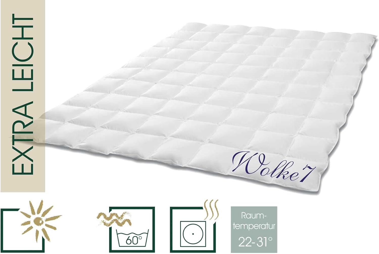 Wolke 7 Bettdecke 135x200 cm - Extra leicht / Sommer - Made in Germany Kassettendecke aus 100% Baumwolle - Allergiker geeignet