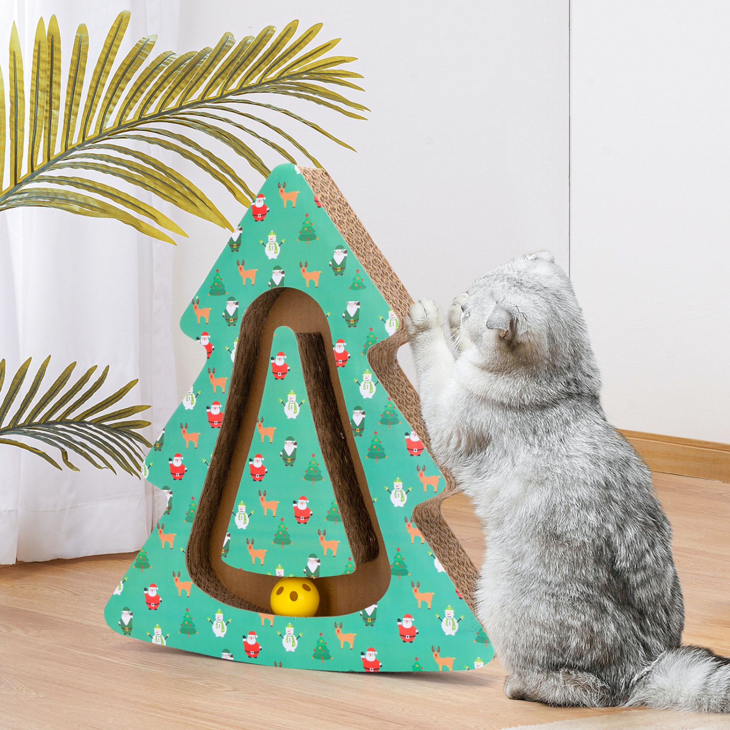 Arranhador para Gatos Nobleza com Catnip, Arranhador de Papelão com Bola e Sino, Formato de Árvore de Natal, 34*38,5*5,5cm