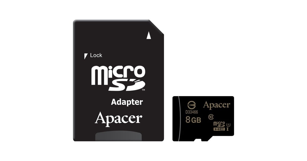 ApacermicroSDHC 8GB geheugenkaart  (AP8GMCSH10U1-R, Class 10, UHS-I, Incl. adapter)