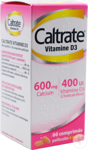 Caltrate Vitamine D3 600mg/400UI Calcium Et Cholécalciférol 60 Comprimés Pelliculés