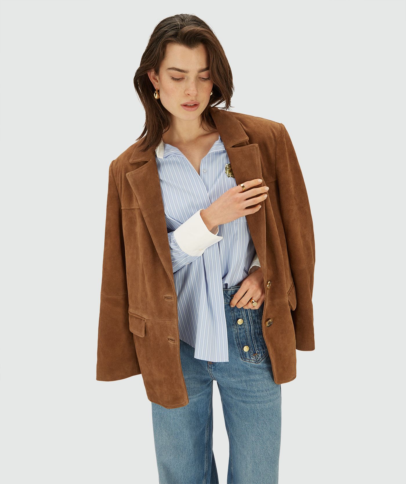 JV-CELESTINE oversized blouse met strepen - powder blue stripe