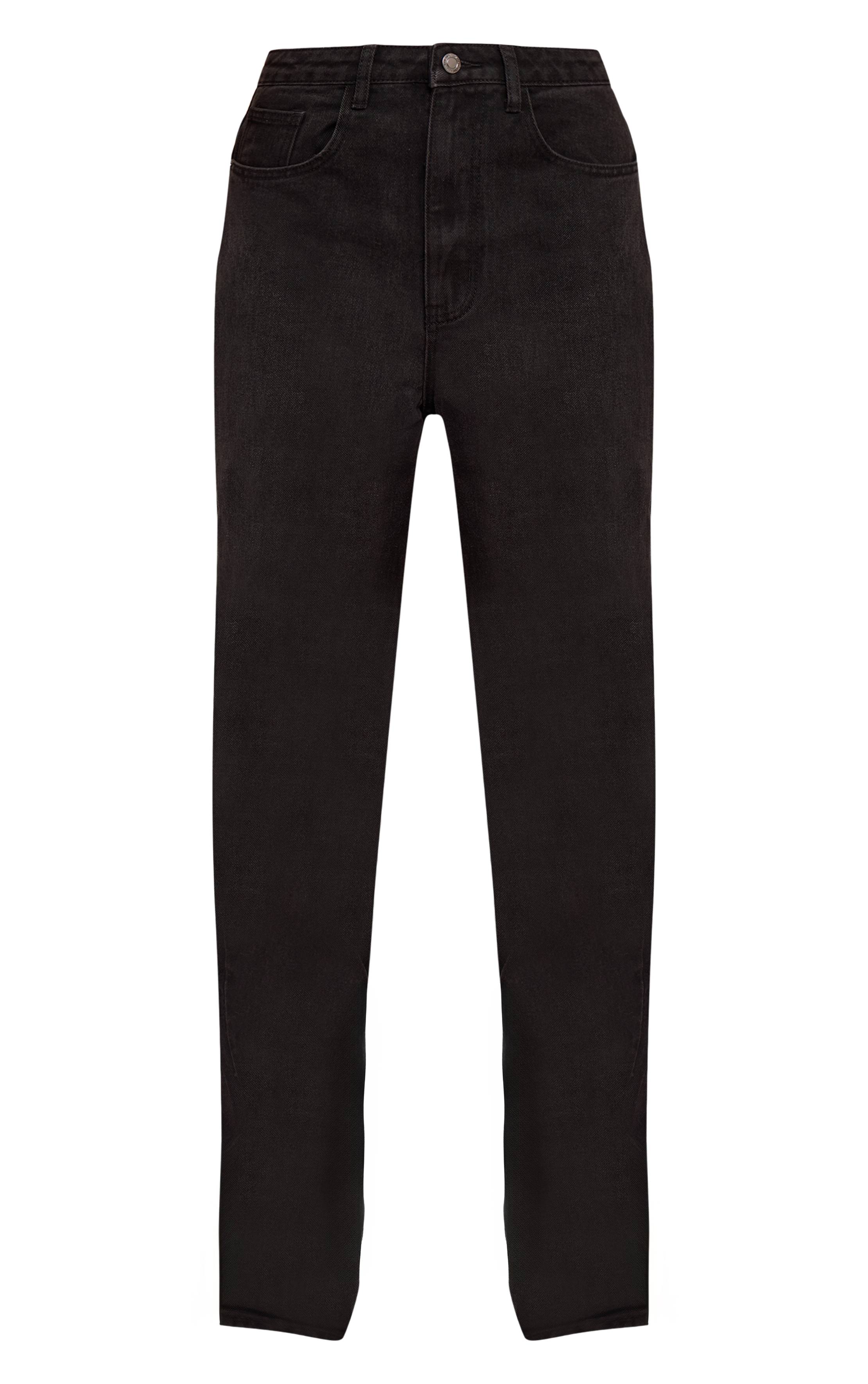 Noir Délavé Jean Droit En Denim Taille Haute